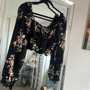 Floral lace up in the front crop top